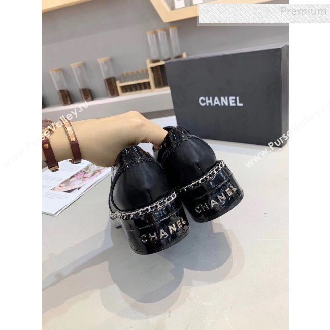 Chanel Calfskin and Patent Leather Chain Lace-Ups Loafers G35316 Black 2019 (MD-9110916)
