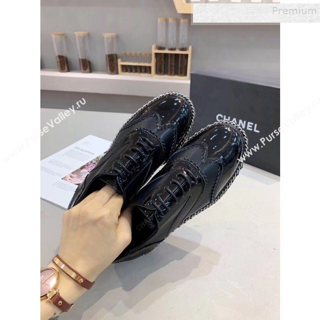 Chanel Calfskin and Patent Leather Chain Lace-Ups Loafers G35316 Black 2019 (MD-9110916)