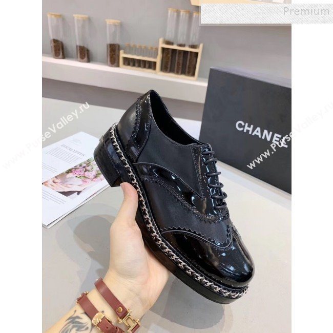 Chanel Calfskin and Patent Leather Chain Lace-Ups Loafers G35316 Black 2019 (MD-9110916)