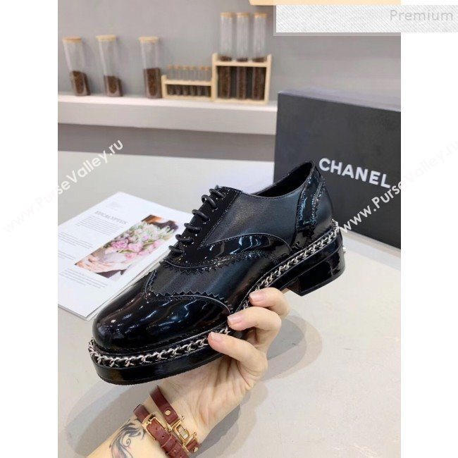 Chanel Calfskin and Patent Leather Chain Lace-Ups Loafers G35316 Black 2019 (MD-9110916)