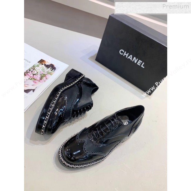 Chanel Calfskin and Patent Leather Chain Lace-Ups Loafers G35316 Black 2019 (MD-9110916)