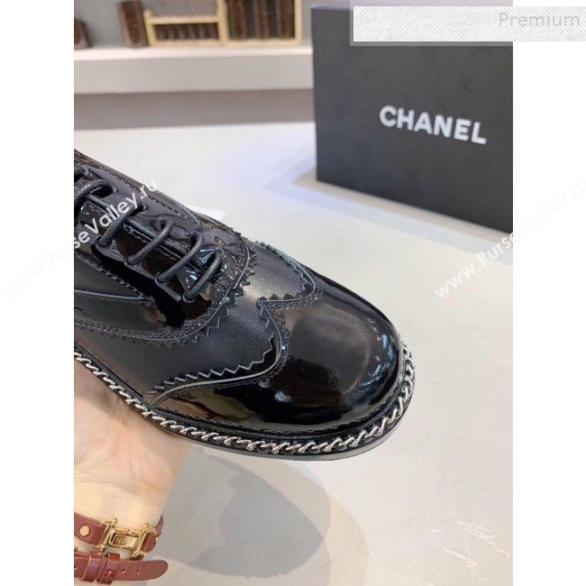 Chanel Calfskin and Patent Leather Chain Lace-Ups Loafers G35316 Black 2019 (MD-9110916)