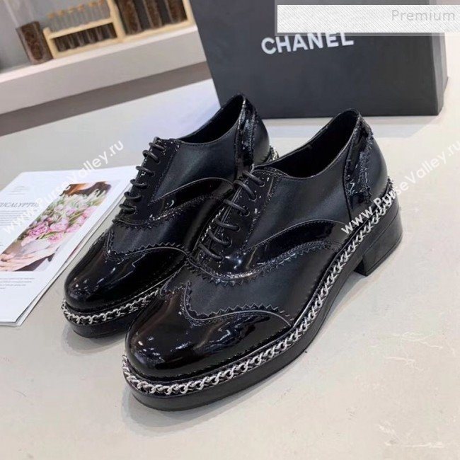 Chanel Calfskin and Patent Leather Chain Lace-Ups Loafers G35316 Black 2019 (MD-9110916)