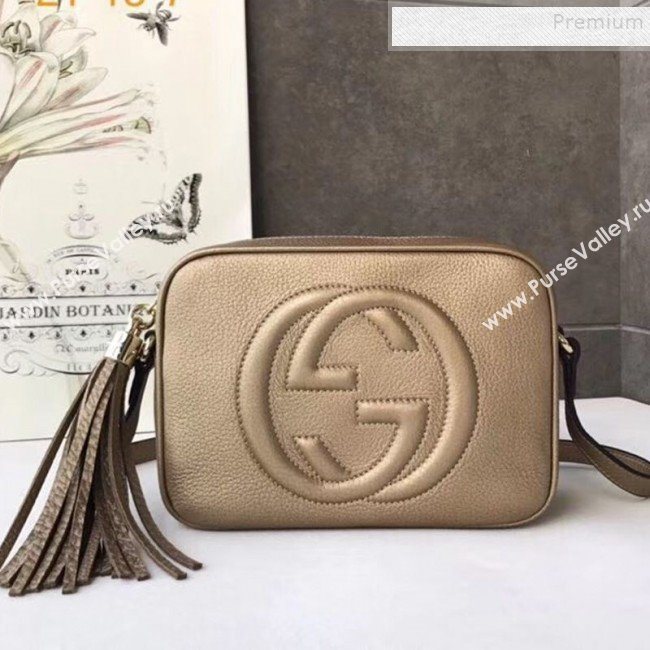 Gucci Soho Small Leather Interlocking G Tassel Disco Camera Bag 308364 Champagne Gold 2019 (DLH-9110618)