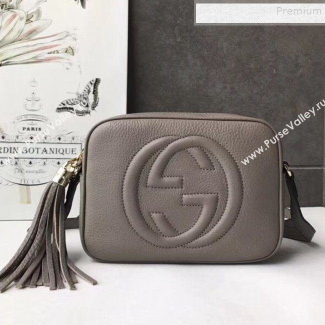 Gucci Soho Small Leather Interlocking G Tassel Disco Camera Bag 308364 Light Grey 2019 (DLH-9110619)
