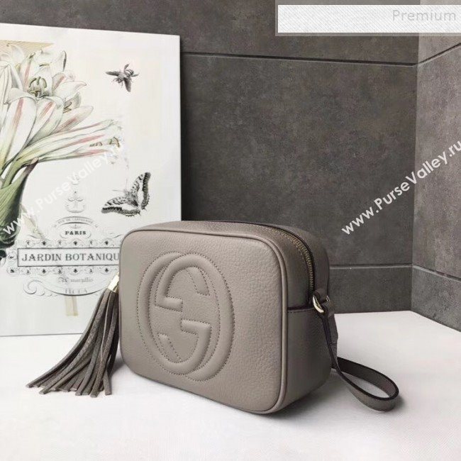 Gucci Soho Small Leather Interlocking G Tassel Disco Camera Bag 308364 Light Grey 2019 (DLH-9110619)