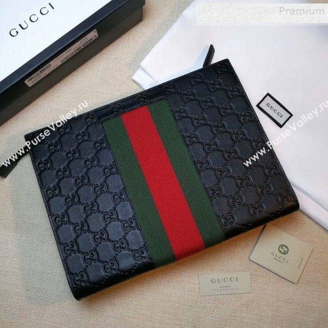 Gucci GG Signature Web Pouch 475316 Black 2019 (DLH-9111228)