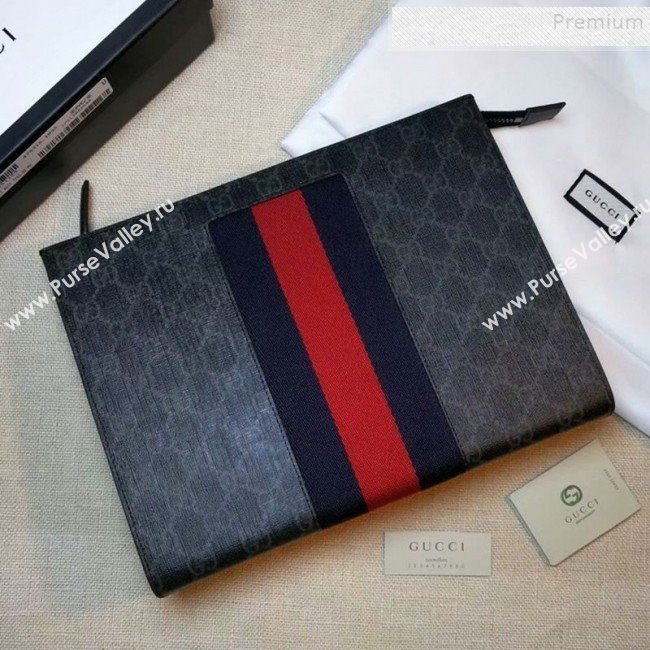 Gucci GG Supreme Web Pouch 475316 Black 2019 (DLH-9111227)