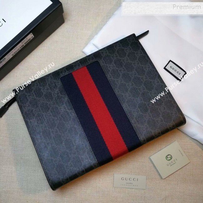 Gucci GG Supreme Web Pouch 475316 Black 2019 (DLH-9111227)