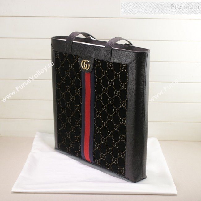 Gucci Sylvie GG Velvet Medium Tote 523781 Black 2019 (DLH-9111224)