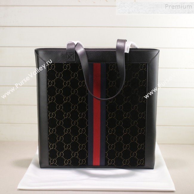 Gucci Sylvie GG Velvet Medium Tote 523781 Black 2019 (DLH-9111224)