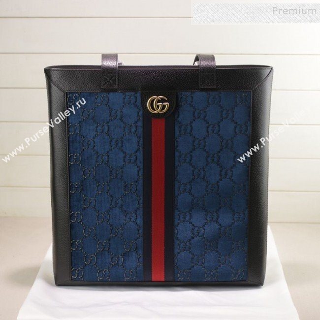 Gucci Sylvie GG Velvet Medium Tote 523781 Blue 2019 (DLH-9111225)