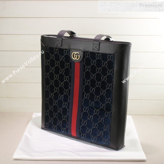 Gucci Sylvie GG Velvet Medium Tote 523781 Blue 2019 (DLH-9111225)