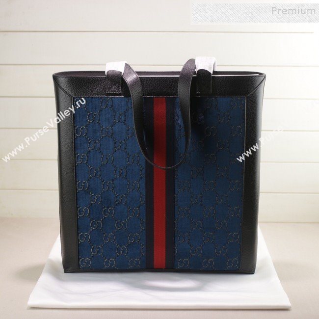 Gucci Sylvie GG Velvet Medium Tote 523781 Blue 2019 (DLH-9111225)