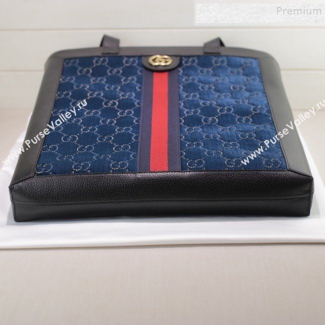 Gucci Sylvie GG Velvet Medium Tote 523781 Blue 2019 (DLH-9111225)