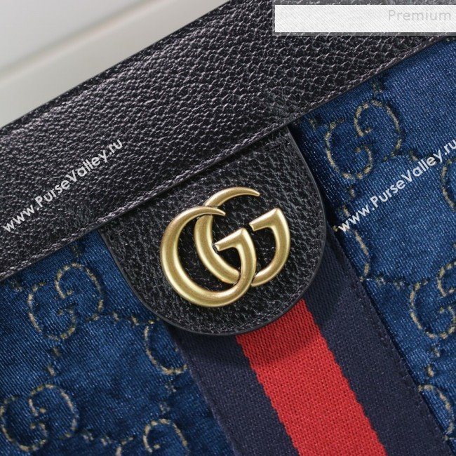 Gucci Sylvie GG Velvet Medium Tote 523781 Blue 2019 (DLH-9111225)