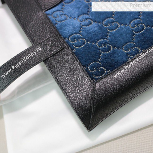 Gucci Sylvie GG Velvet Medium Tote 523781 Blue 2019 (DLH-9111225)