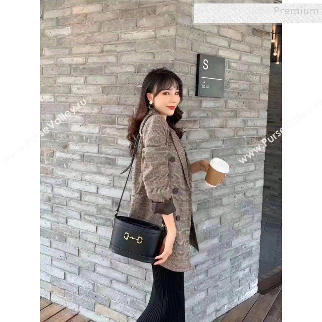 Gucci 1955 Horsebit Bucket Bag 602118 Black Leather 2019 (MINGH-9111229)