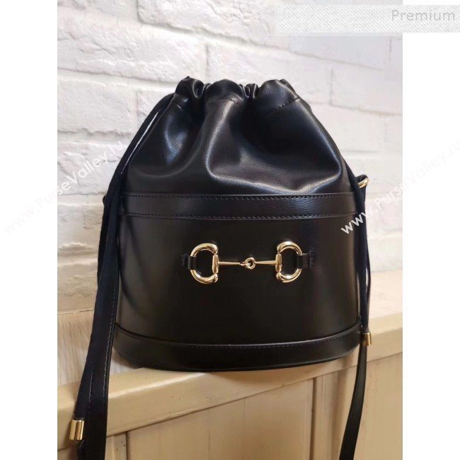 Gucci 1955 Horsebit Bucket Bag 602118 Black Leather 2019 (MINGH-9111229)