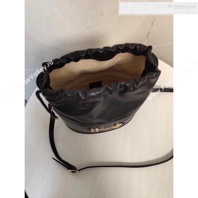 Gucci 1955 Horsebit Bucket Bag 602118 Black Leather 2019 (MINGH-9111229)