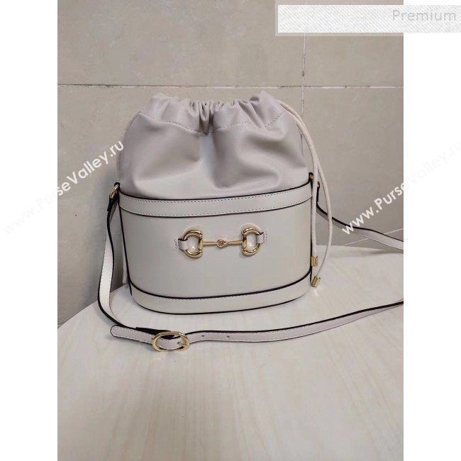 Gucci 1955 Horsebit Bucket Bag 602118 White Leather 2019 (MINGH-9111230)