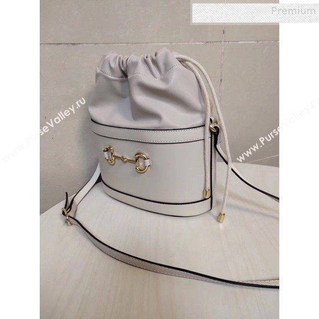 Gucci 1955 Horsebit Bucket Bag 602118 White Leather 2019 (MINGH-9111230)