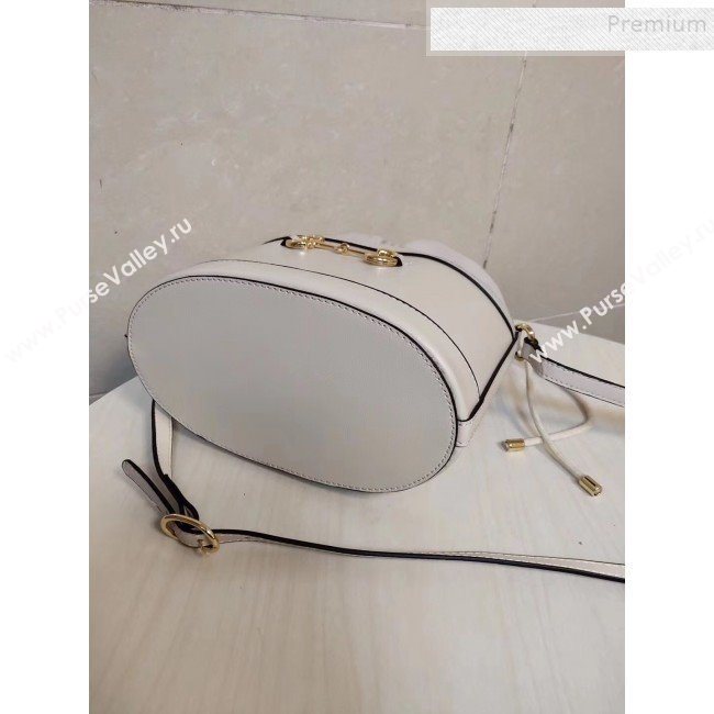Gucci 1955 Horsebit Bucket Bag 602118 White Leather 2019 (MINGH-9111230)
