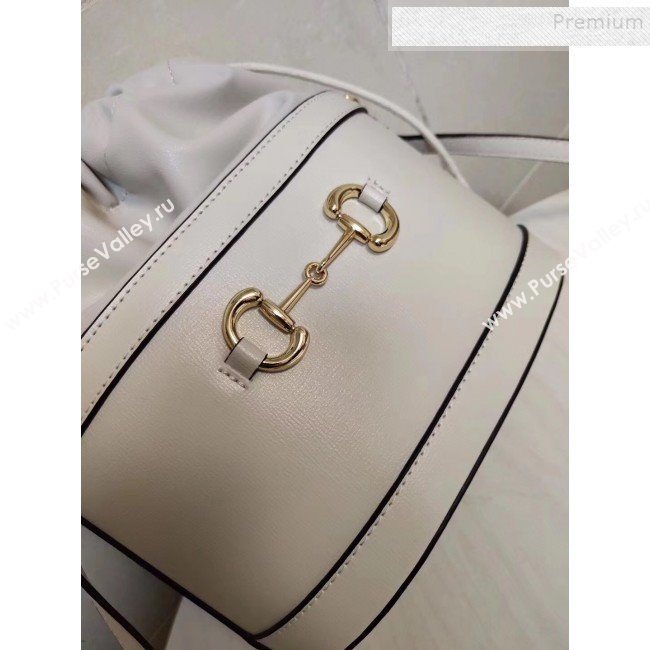 Gucci 1955 Horsebit Bucket Bag 602118 White Leather 2019 (MINGH-9111230)