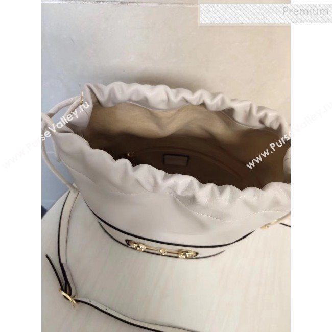 Gucci 1955 Horsebit Bucket Bag 602118 White Leather 2019 (MINGH-9111230)