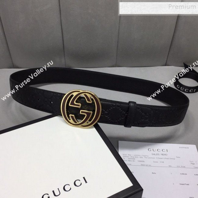 Gucci GG Signature Belt 40mm with Interlocking G Buckle Black/Gold   (99-9111333)