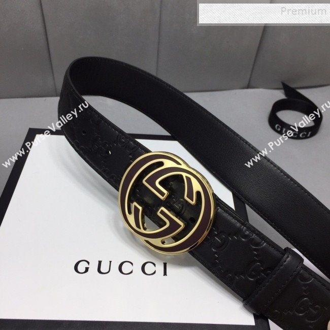 Gucci GG Signature Belt 40mm with Interlocking G Buckle Black/Gold   (99-9111333)