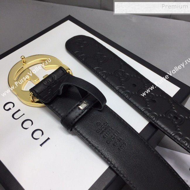 Gucci GG Signature Belt 40mm with Interlocking G Buckle Black/Gold   (99-9111333)