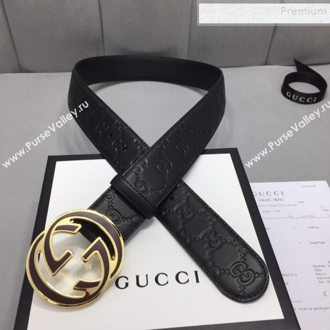 Gucci GG Signature Belt 40mm with Interlocking G Buckle Black/Gold   (99-9111333)