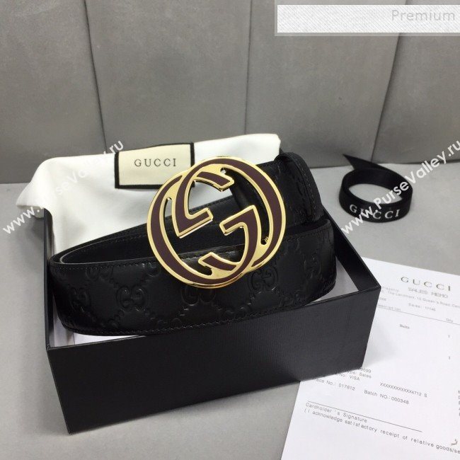 Gucci GG Signature Belt 40mm with Interlocking G Buckle Black/Gold   (99-9111333)