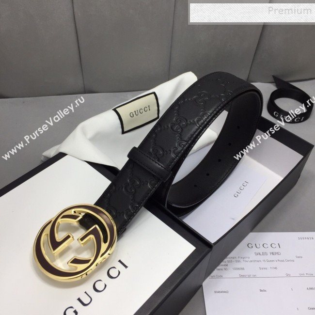 Gucci GG Signature Belt 40mm with Interlocking G Buckle Black/Gold   (99-9111333)
