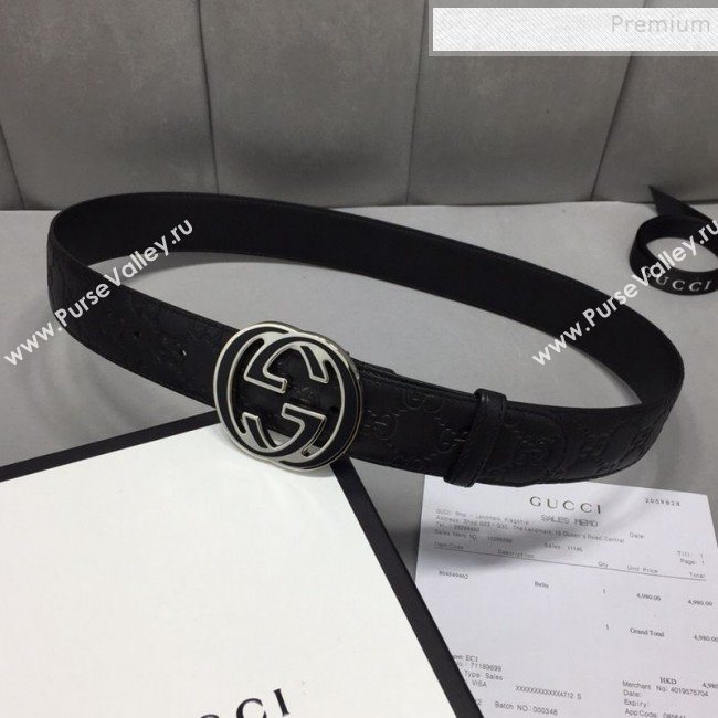 Gucci GG Signature Belt 40mm with Interlocking G Buckle Black/Silver (99-9111334)