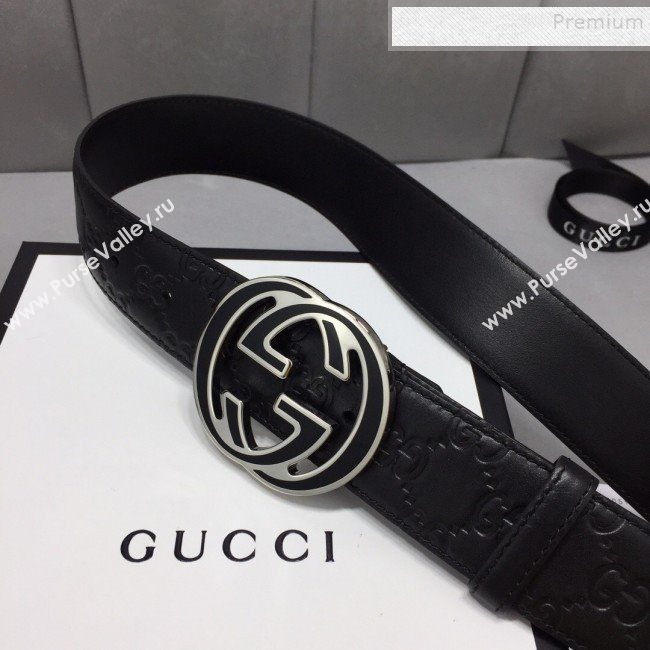 Gucci GG Signature Belt 40mm with Interlocking G Buckle Black/Silver (99-9111334)