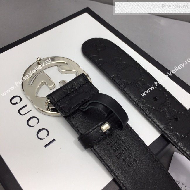 Gucci GG Signature Belt 40mm with Interlocking G Buckle Black/Silver (99-9111334)