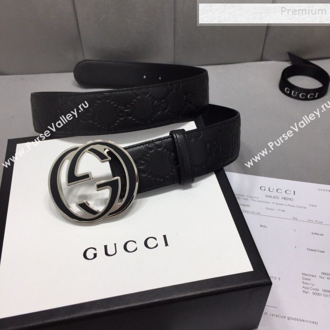 Gucci GG Signature Belt 40mm with Interlocking G Buckle Black/Silver (99-9111334)