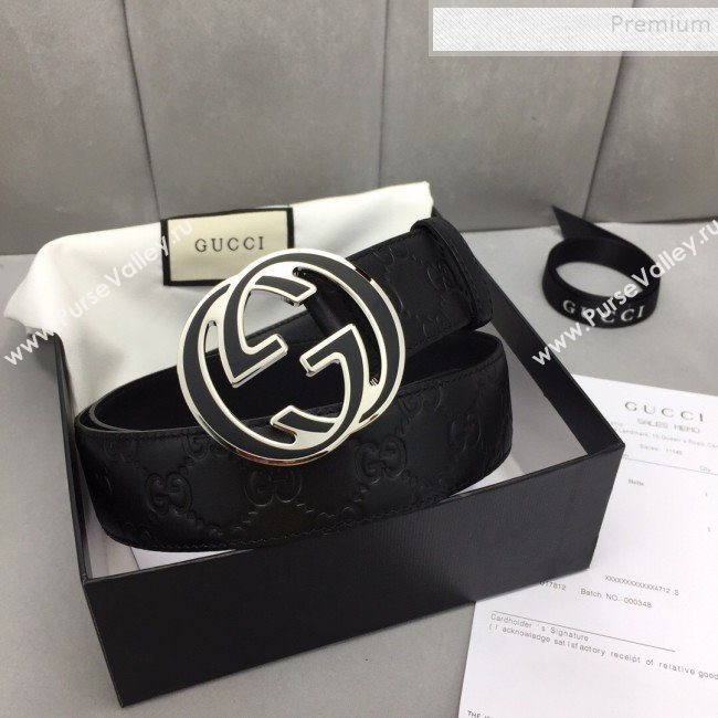 Gucci GG Signature Belt 40mm with Interlocking G Buckle Black/Silver (99-9111334)