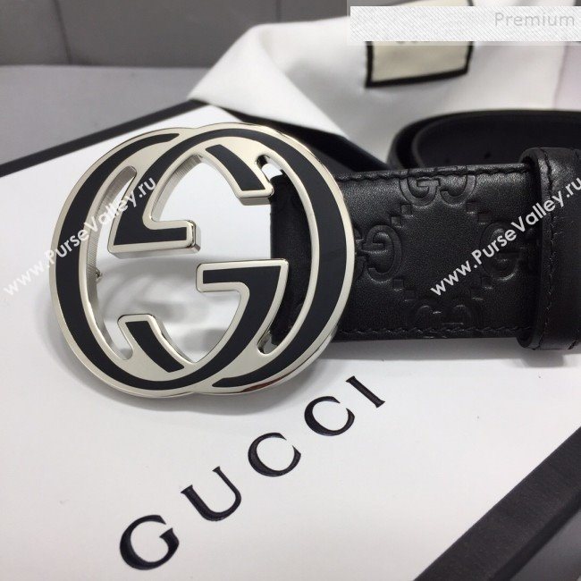 Gucci GG Signature Belt 40mm with Interlocking G Buckle Black/Silver (99-9111334)