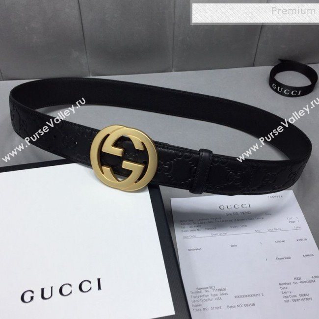 Gucci GG Signature Leather Belt 40mm with Gold Interlocking G Buckle Black  (99-9111339)