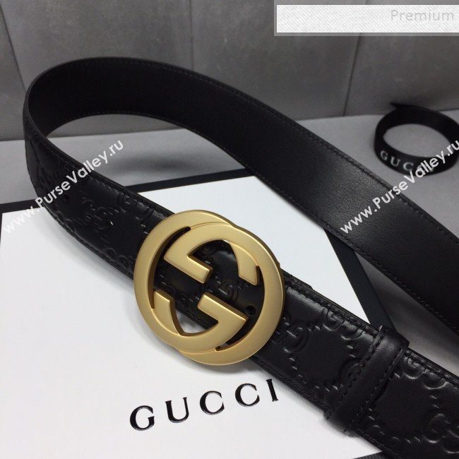 Gucci GG Signature Leather Belt 40mm with Gold Interlocking G Buckle Black  (99-9111339)