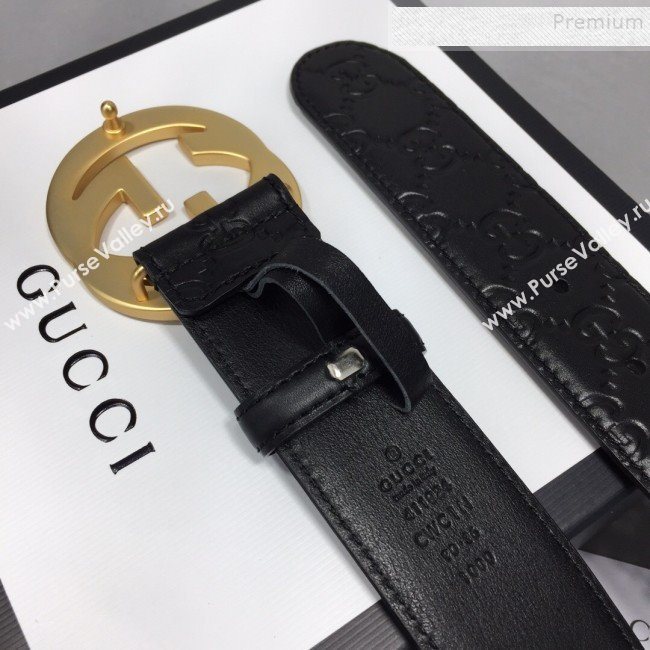 Gucci GG Signature Leather Belt 40mm with Gold Interlocking G Buckle Black  (99-9111339)