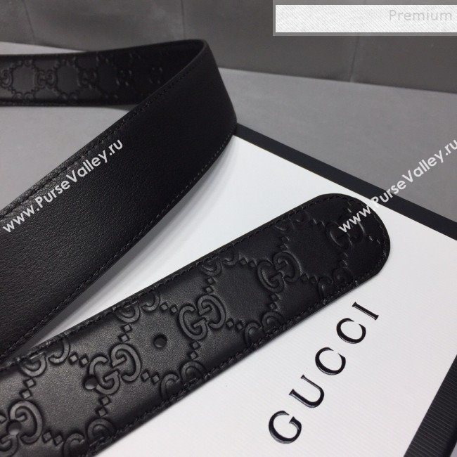 Gucci GG Signature Leather Belt 40mm with Gold Interlocking G Buckle Black  (99-9111339)