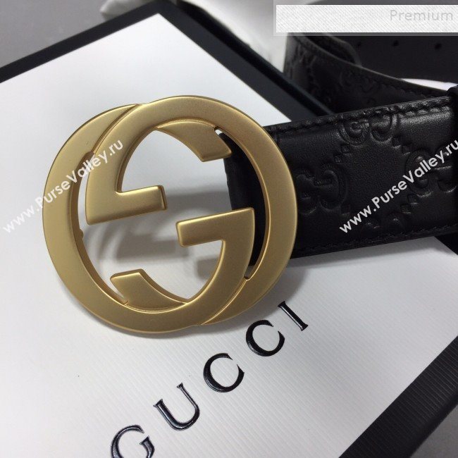 Gucci GG Signature Leather Belt 40mm with Gold Interlocking G Buckle Black  (99-9111339)