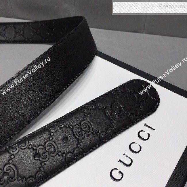 Gucci GG Signature Leather Belt 40mm with Silver Interlocking G Buckle Black  (99-9111340)