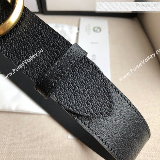 Gucci Grained Leather Belt 38mm with Interlocking G Buckle Black/Gold   (99-9111337)