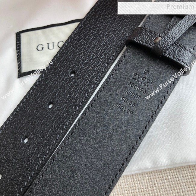 Gucci Grained Leather Belt 38mm with Interlocking G Buckle Black/Silver (99-9111338)