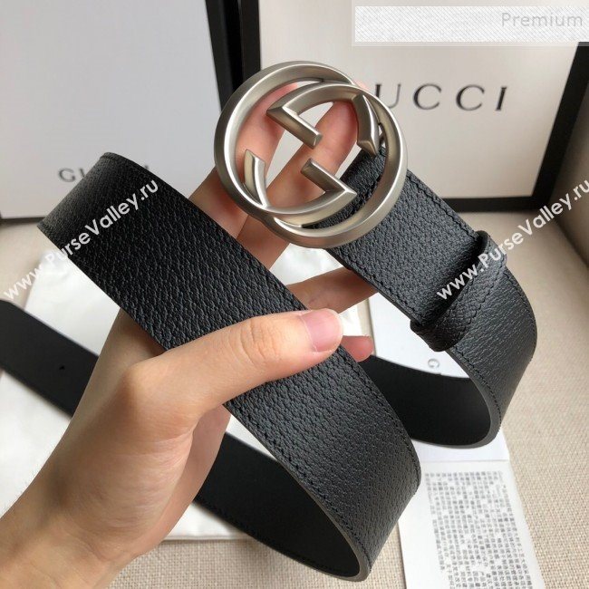 Gucci Grained Leather Belt 38mm with Interlocking G Buckle Black/Silver (99-9111338)